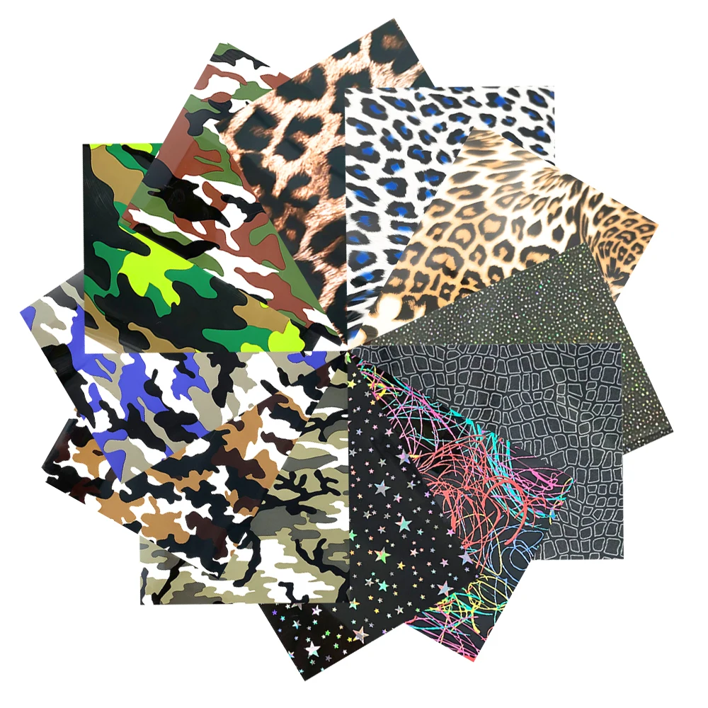 

12 Sheets Bundle 7.8"x 9.8" Camouflage Leopard Star HTV Heat Press Clothing Film for Cricut Heat Transfer Vinyl Printing Craft