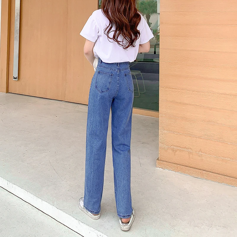 

TongSiHai Jeans Women High Waisted Heart Butterfly Embroidery Straight Wide Leg Pants Students Vintage Streetwear Vaqueros mujer