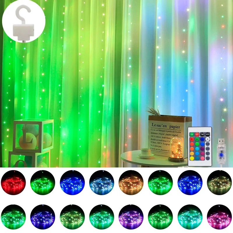 new year 2022 home decor 16 colors rgb led curtain light string fairy garland christmas party bedroom wedding navidad decoration free global shipping