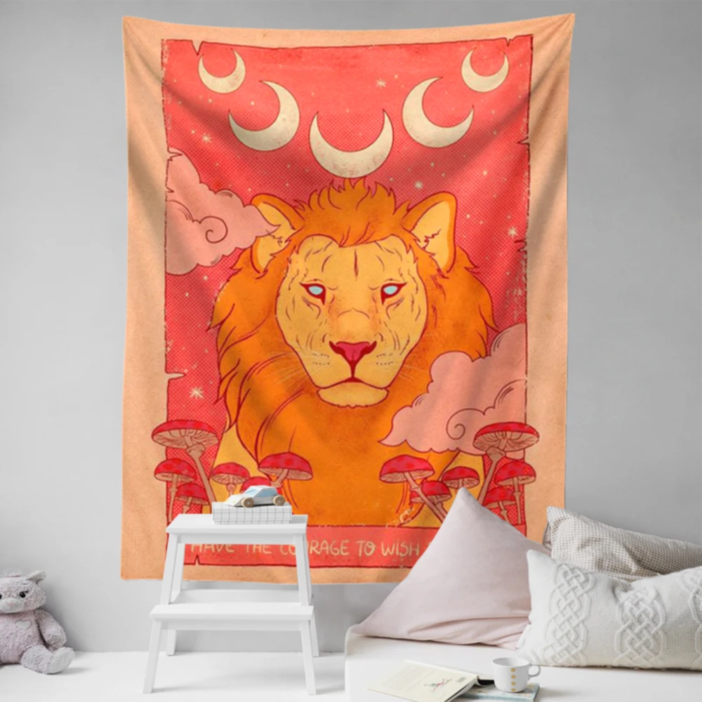 Винтажный настенный гобелен в виде Луны Настенный декор стиле Лев