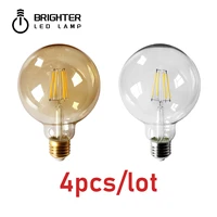 4pcs retro edison filament bulb g95 e27 6w bombillas 220v 240v vintage lamp 2500k4000k goldclear glass bulb home decoration