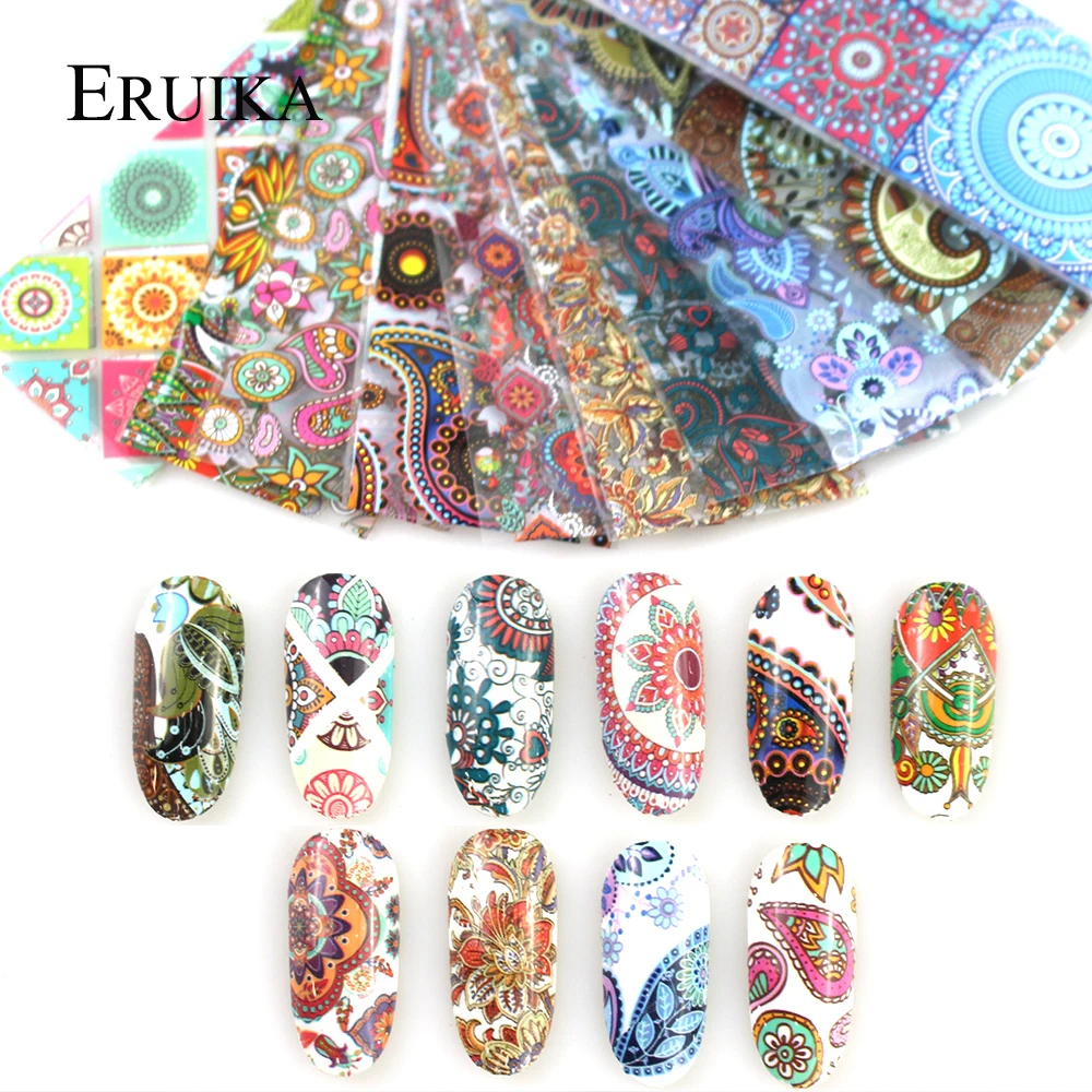 

10pcs Holographic Foils Colorful Flower Nail Foils Set Transfer Full Wraps Manicure Starry Paper Decal Nail DIY Decoration