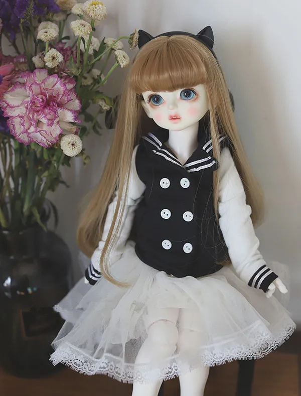 

4 Point BJD. Baby. MDD baby sailor collar double breasted baseball jacket in black and white