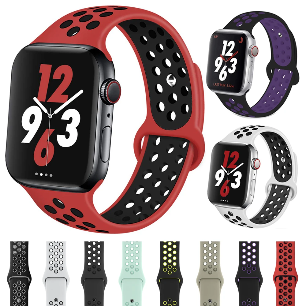 Силиконовые спортивные часы ремешок для Apple Watch 38 мм 40 мм 42 мм 44 мм резиновый ремешок для iwatch series 4 3 2 1 Nike+ браслет