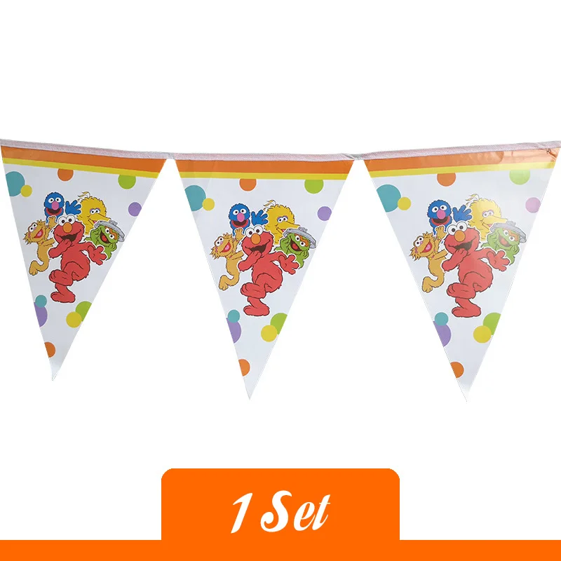 Pennant Дети мультфильм Элмо день рождения поставки идея пользу украшения Улица Сезам шар посуда чашка тарелка шляпа - Цвет: Pennant