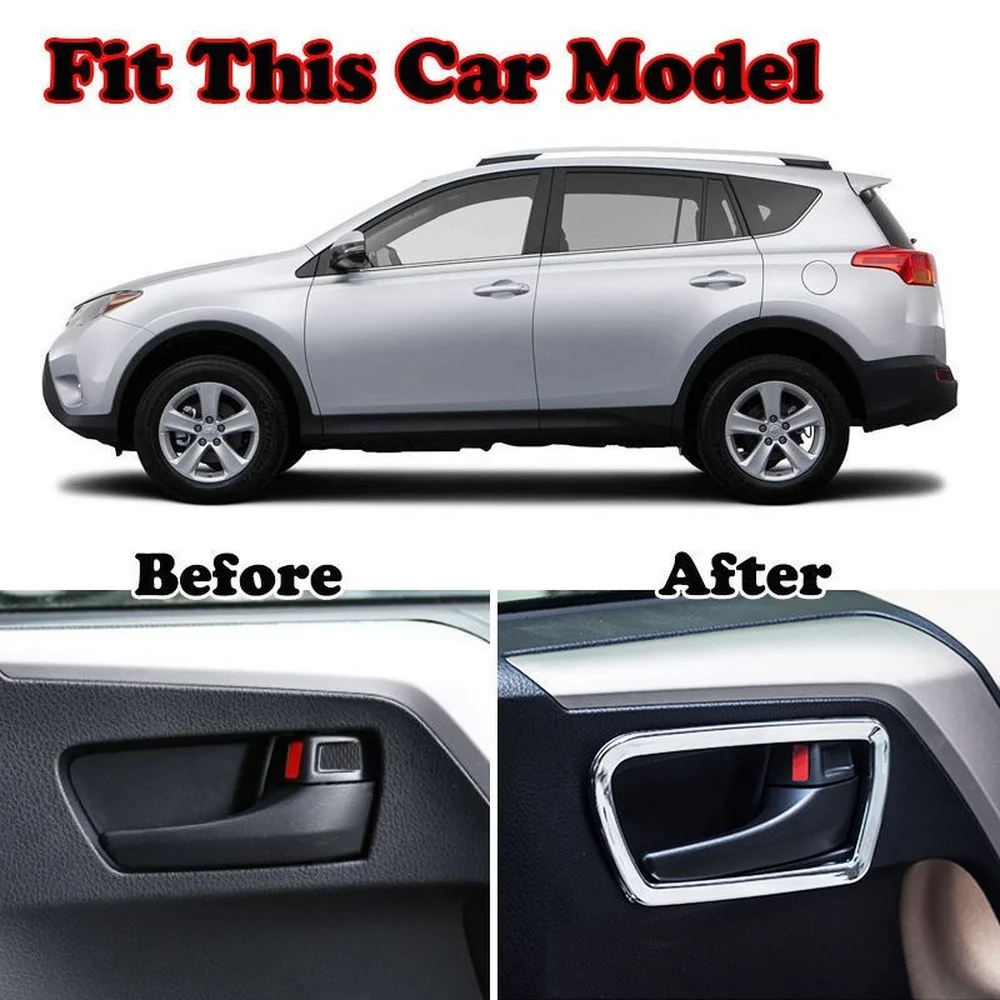 

4PCS ABS Chrome Inner Door Handle Cover Trim Bowl Frame for Toyota RAV4 2013-17