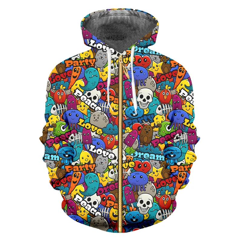 

OGKB 3d Anime Graffiti Print Zipper Hoodie Men's Street Style Hoodie Jacket Casual Fun Long Sleeve Coat Oversized Dropshipping