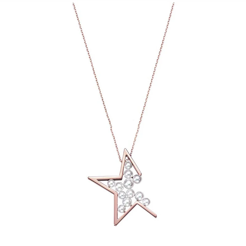 

LONDANY pearl necklace Star Pentagram Missing Angle Rose Gold color Pendant Necklace
