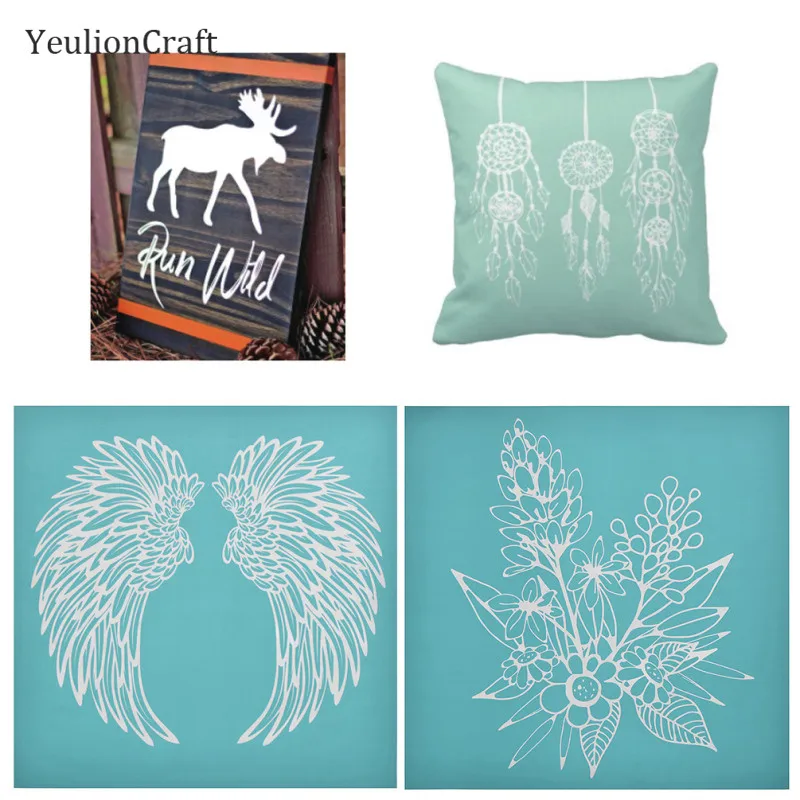 Chzimade 2 шт./лот Крылья Ангела цветы трафареты шелкография для подушки футболка