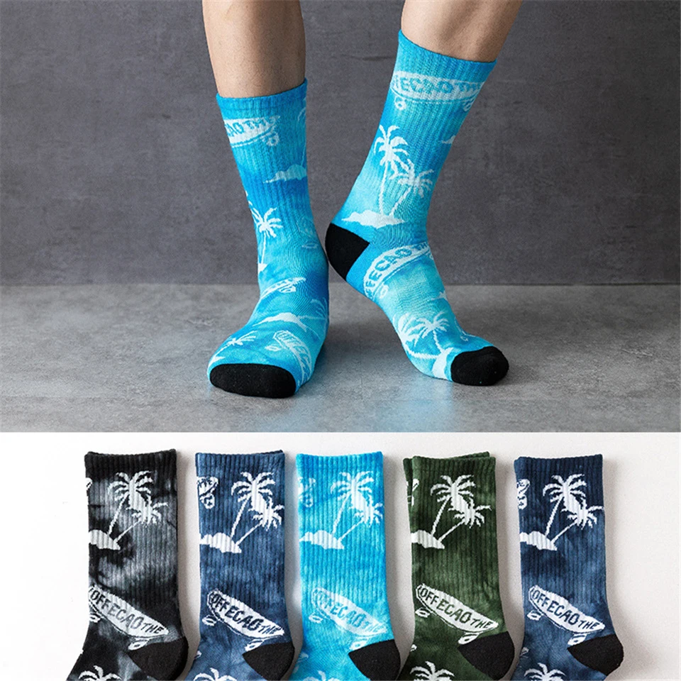 

Women Painting Style Cotton Colorful Kawaii Crew Socks Unisex 1 Pair Streetwear Skateboard Sport Cycling Coconut Tree Long Socks