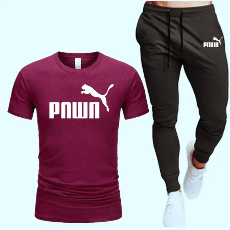 

2021 new fashion T-shirt suit brand summer men's clothing daily outing running sports men's clothing