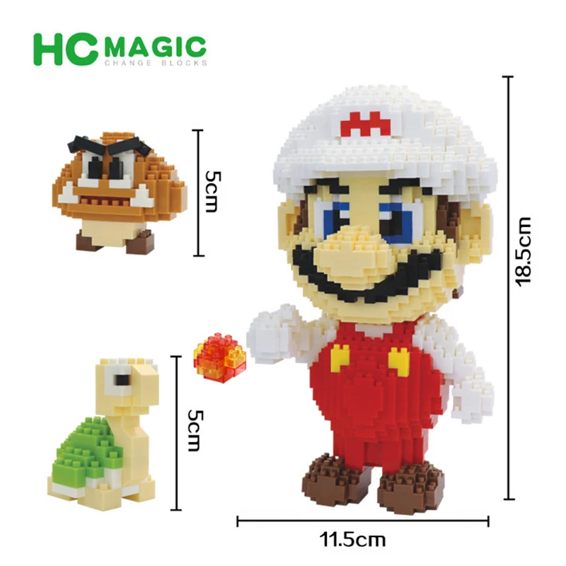 

HC Hero Super MarioING Goomba Koopa Figure Fire 3D Model Building Blocks Kit DIY Mini Diamond Brick Kid Toy for Children Gift
