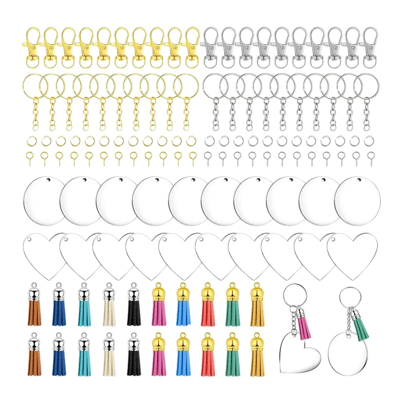 

280 Pieces Acrylic Keychain Blanks Set Including Acrylic Blanks, Tassels Keychain, for Keychain DIY Crafts
