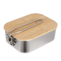 2021portable outdoor lunch box 304 stainless steel bamboo wood cover cutting board cover soup pot camping picnic bento container