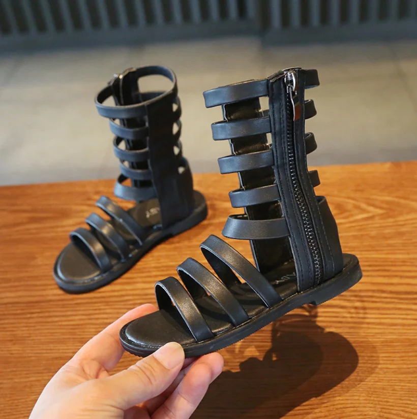 Летние модные римские детские сандалии с высоким верхом гладиаторы для девочек