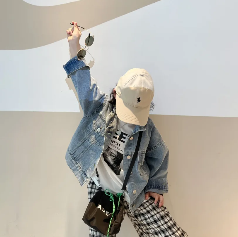

2021 Spring New Girls Short Denim Jacket Children Korean Long Sleeve Coat Kids Clothes