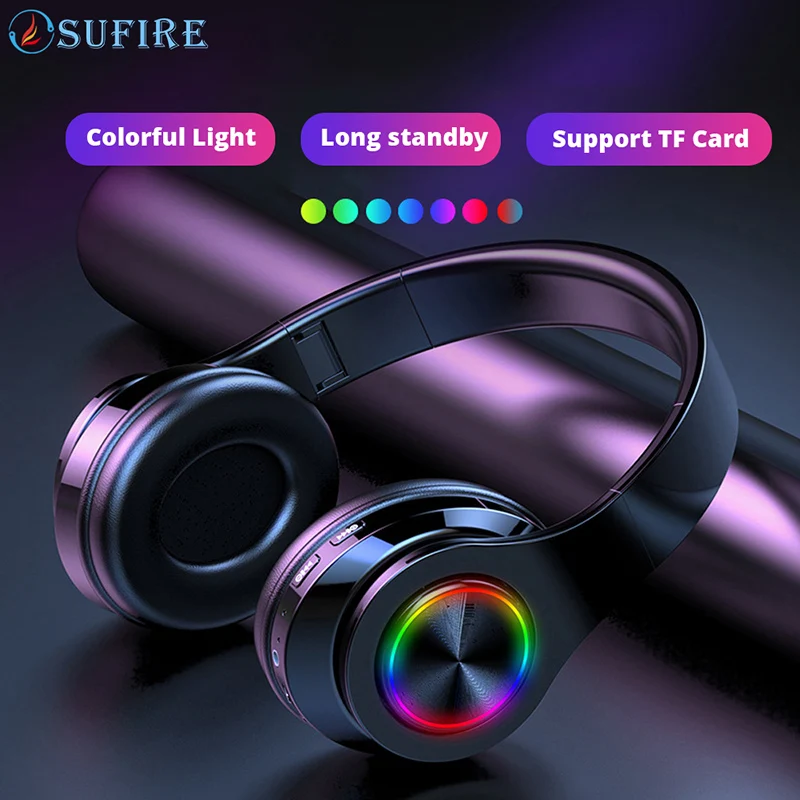 

Bluetooth Wireless Headsets Wireless Headphones HIFI Earphones With Mic LED Colorful Light Support TF Card Noise Reduction
