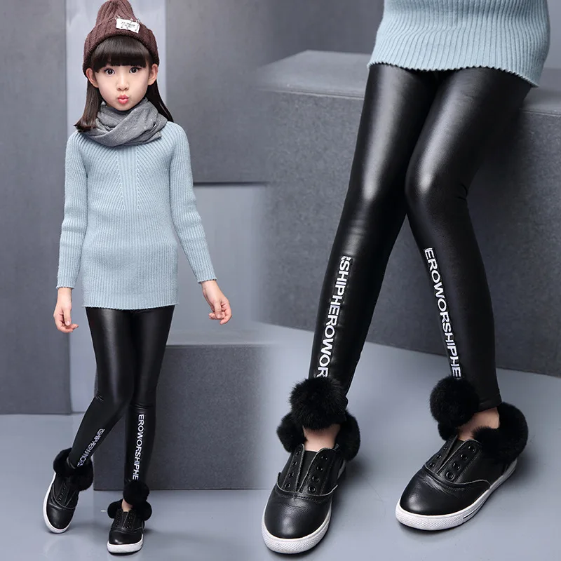 2019 зимние детские леггинсы плотные бархатные теплые штаны из искусственной кожи