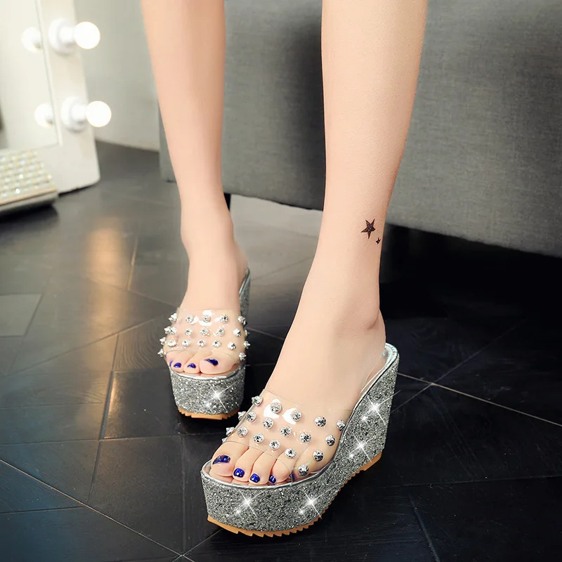 Женские босоножки на высоком каблуке прозрачные сандалии с открытым носком и