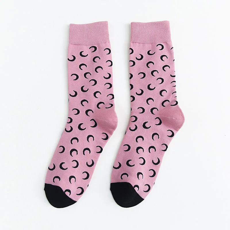 Pink Женские хлопковые модные осенне-зимние носки, одноцветные Спортивные Повседневные Длинные Носки с рисунком Луны в студенческом стиле - Цвет: Pink