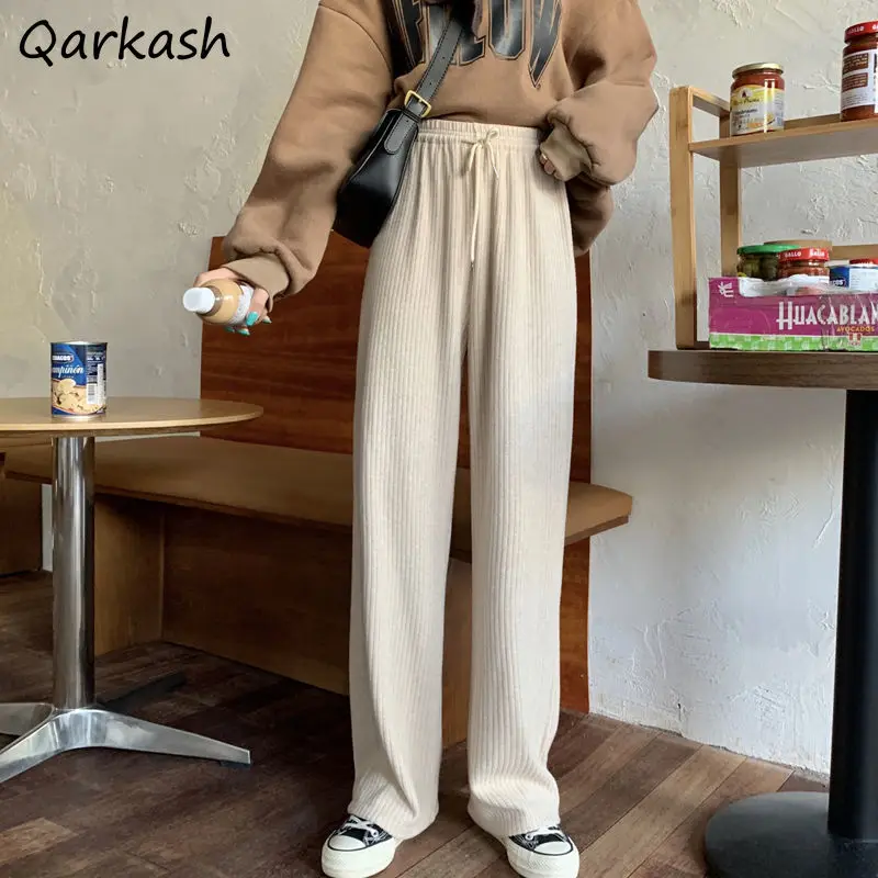 

Брюки женские с широкими штанинами, однотонные Простые Модные Классические повседневные удобные штаны с завышенной талией, в студенческом стиле, 5 цветов, осень