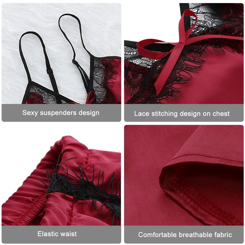 

Women Pajamas Satin Sleepwear Pyjamas Female Nightwear Camisoles Sleeveless Tops Pants Pajamas Sets Ladies Lingerie