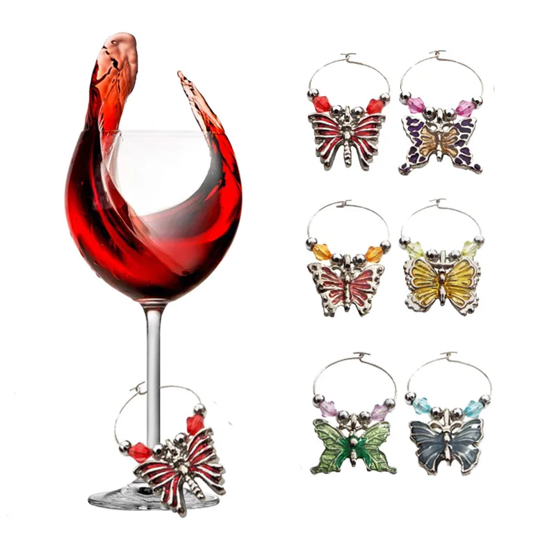 

6Pcs Butterfly Metal Wine Glass Charms Table Ornaments
