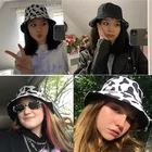 Женские, мужские и женские бейсбольные кепки летние унисекс модная Уличная обувь; Деятельности Реверсивный черный, белый цвет с рисунком коровы ведро Двусторонняя шапки для рыбаков