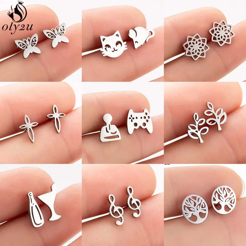 

Серьги-гвоздики в виде кошки, мыши, из нержавеющей стали