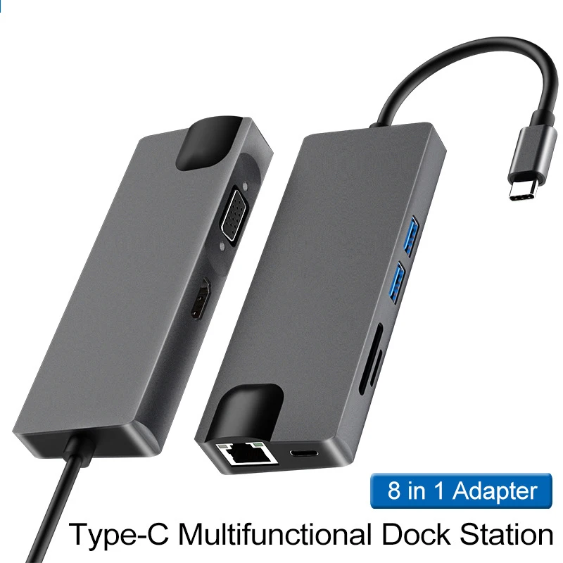 8 в 1 Тип C концентратор USB кабель-Переходник на HDMI-Совместимость VGA 3 0 Порты