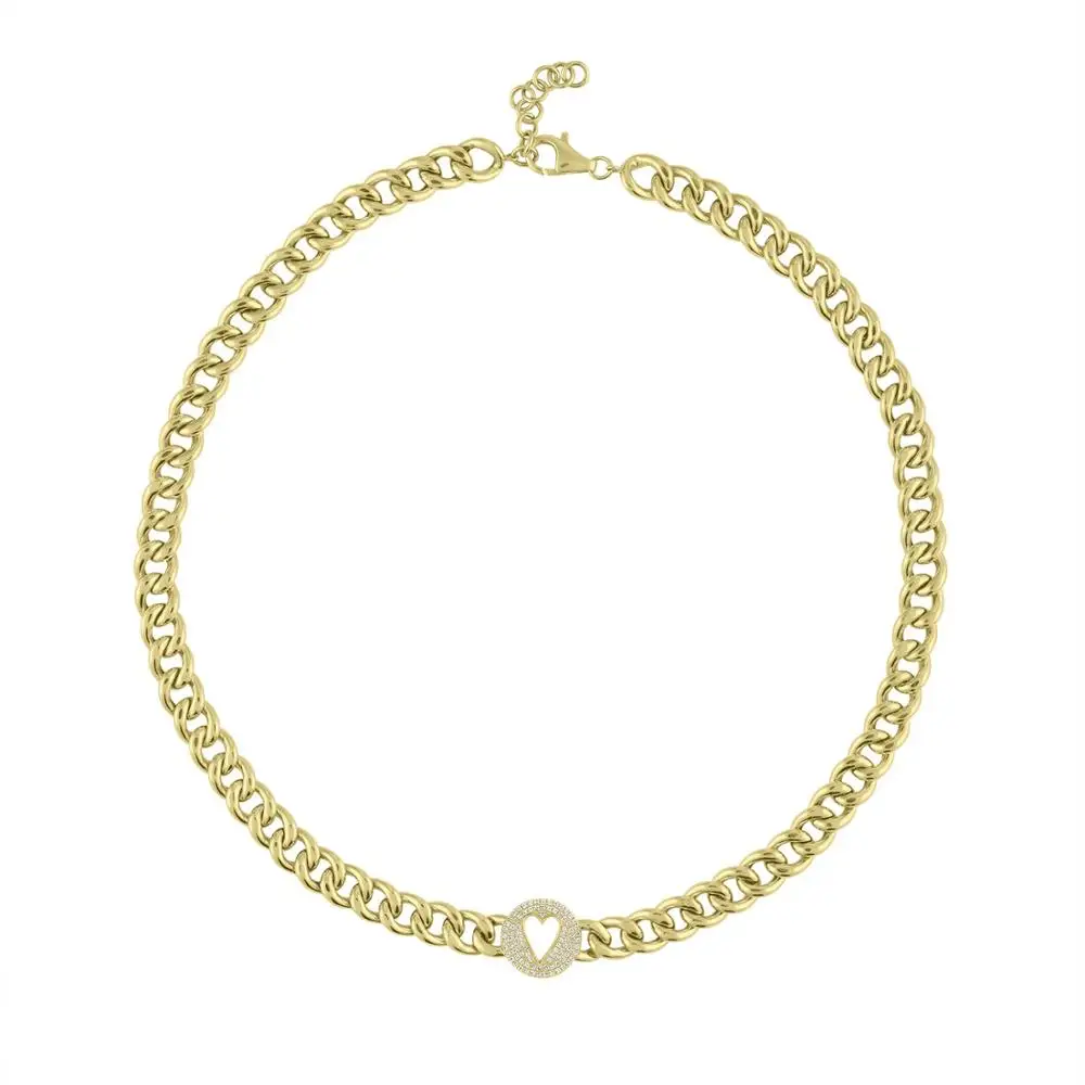 Большая цепочка Женское Ожерелье короткая кубинская с сердечком очаровательный