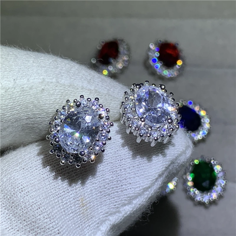 Реальные 925 стерлингового серебра принцесса Диана серьги гвоздики с овальной