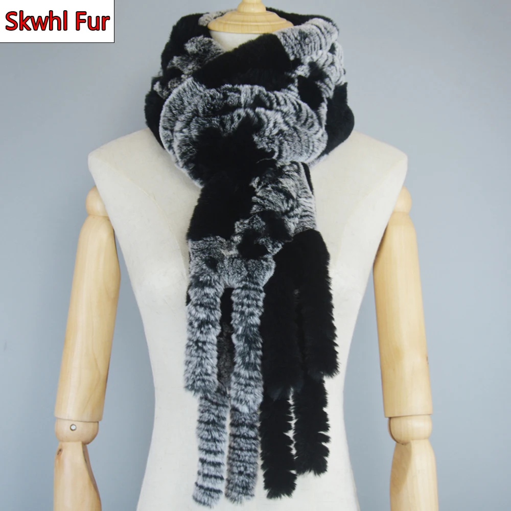 

Winter Warm Scarf Women Real Rex Rabbit Fur Scarves Ladies Winter Natural Rex Rabbit Fur Scarves Knitted Tassel Real Fur Shawls