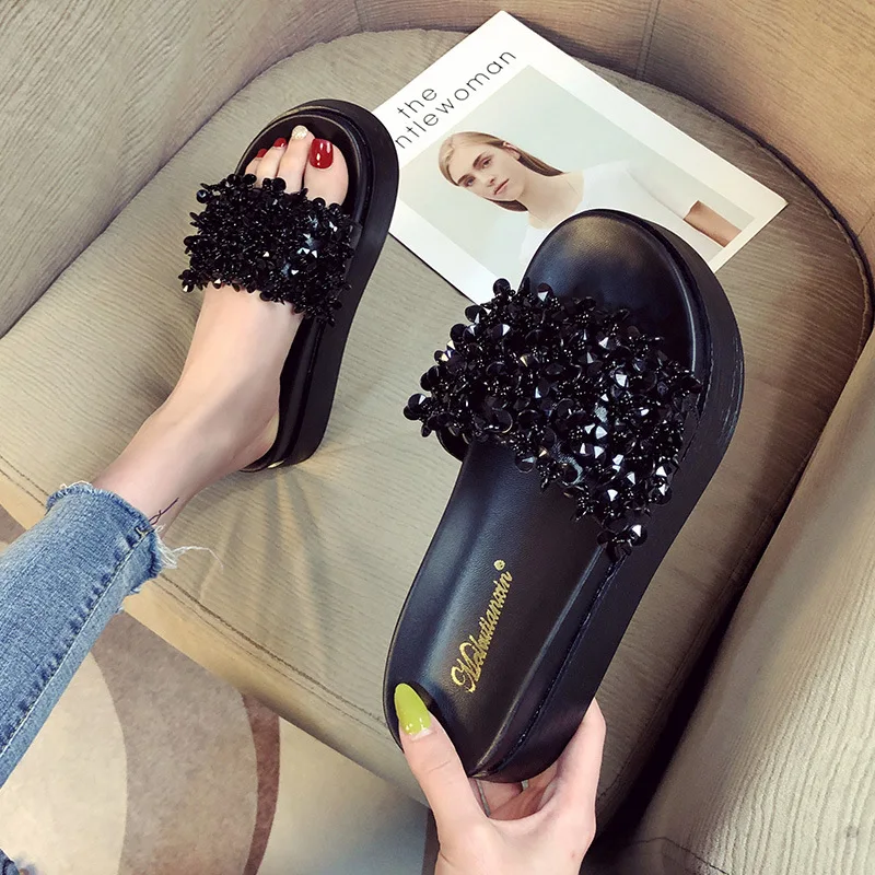 

Thick Bottom Slippers Women Platform Sandals ZAR A Shoes 2021 New Summer Fashion Rhinestone Woman Beach Slippers Chaussure Femme