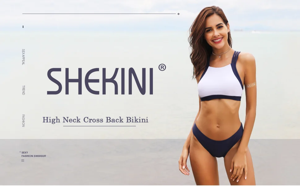 SHEKINI Высокая шея крест сзади комплект бикини на подкладке из двух частей низкая талия купальники дамы летний пляжный купальник купальники