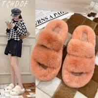 puimentiua luxury fur slides women summer furry slippers fluffy home shoes for women ladies flops with female fur sandals