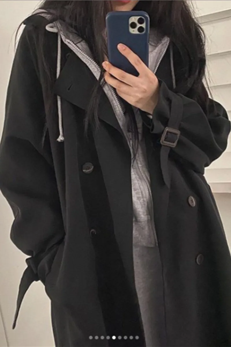

Bf Style Long Loose Temperament Windbreaker Coat Women's Autumn Korean Versatile Long Sleeve Bandage Cardigan Coat Fashion