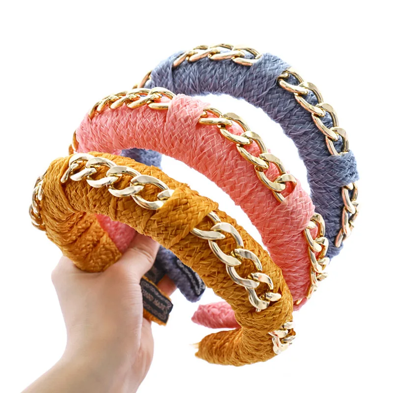 

2020 Vintage Metal Chain Braided Sponge Bezel Hair Band Women Headband Girls Hair Accessories Hoop Hair Clips opaska do wlosow