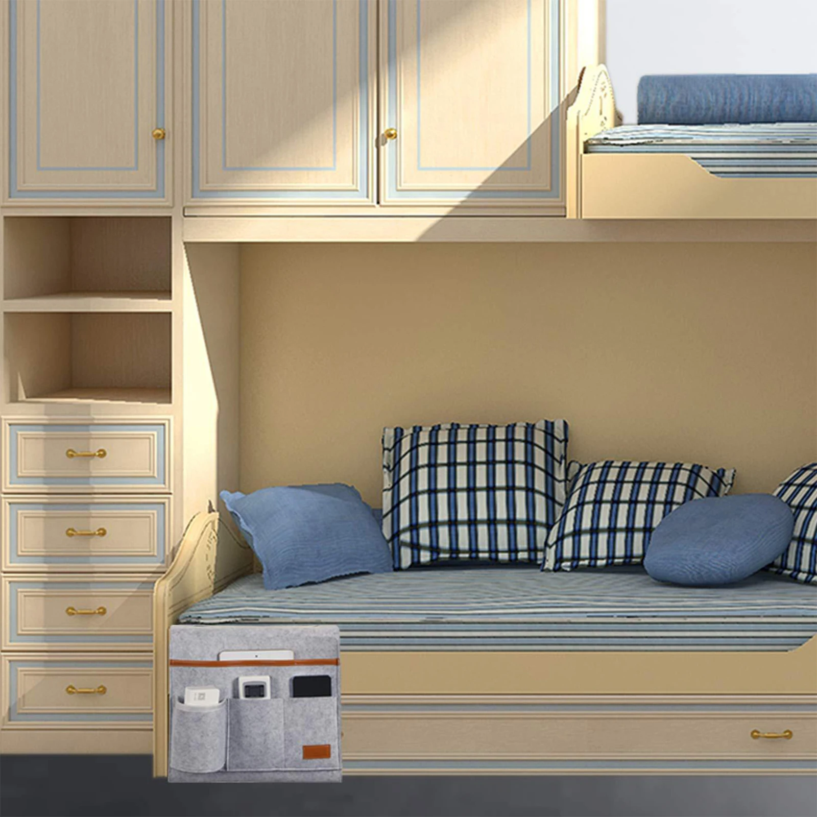 

Bedside Caddy Bedside Organizer Bag Holder with 5 Pockets Felt Hanging Storage Organizer for Bed Rails Dorm Sofa