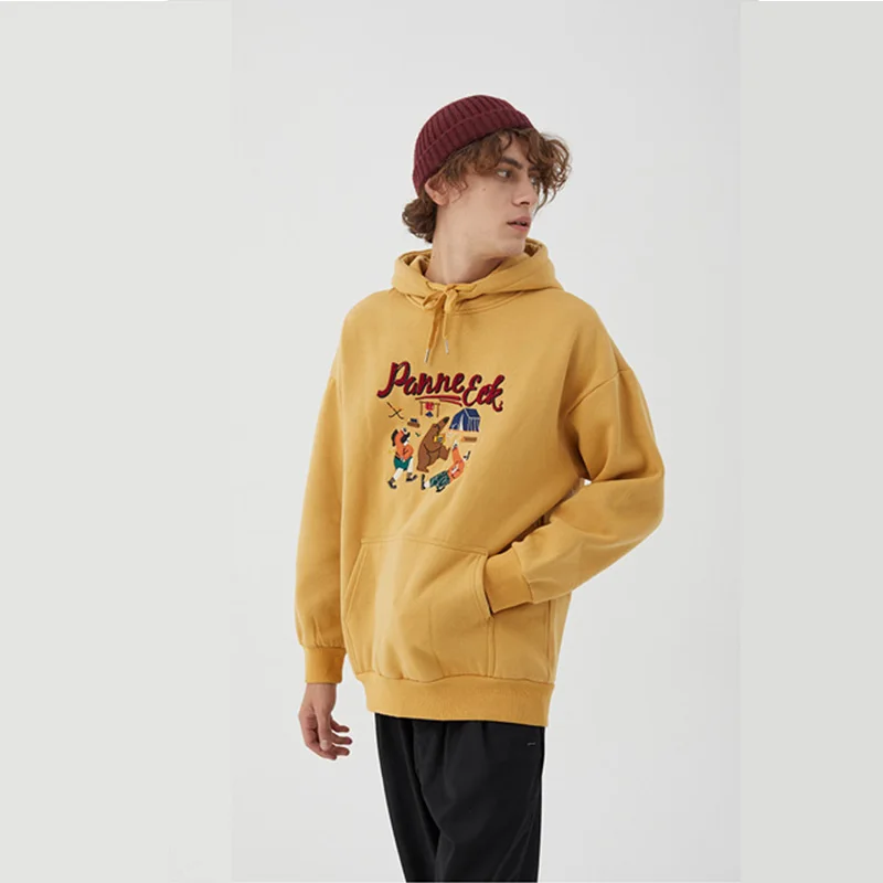 

NANCY TINO Hoodie Plus Velvet Embroidery Loose Cartoon Street Retro Hooded Mid-length Sweater Couple Hoodie