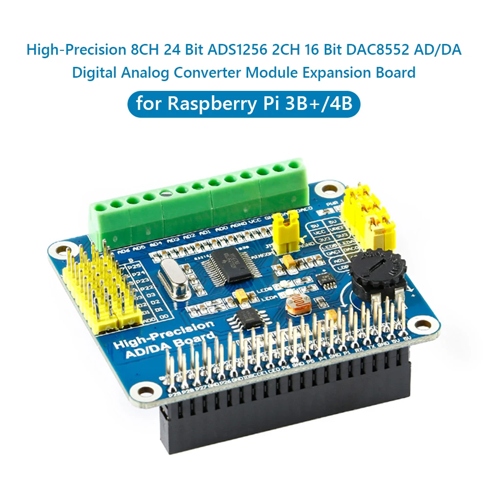

Плата расширения для цифрового аналогового модуля AD/DA для Raspberry Pi 3B +/4B, плата расширения для модуля преобразователя голубого цвета для Raspberry ...