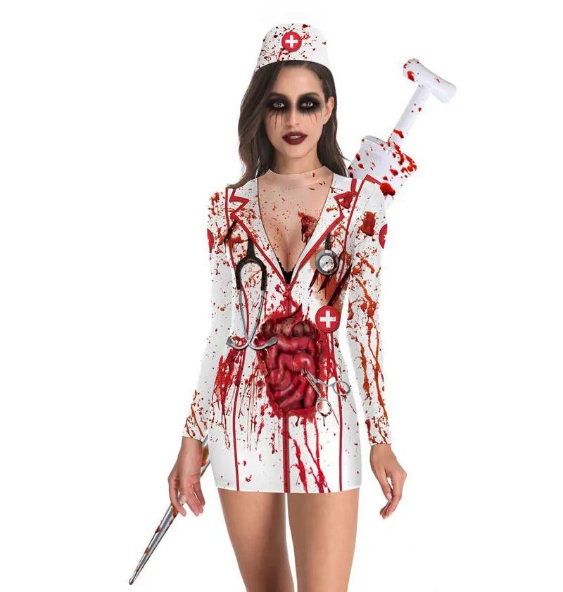 HSU 2019 горячая Распродажа женское панк в виде скелета на Хэллоуин с принтом крови