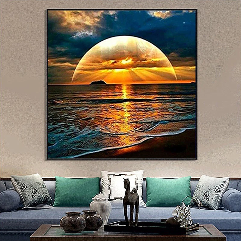 LaoJieYuan Full Square Diamond Painting 5D Moon Art Embroidery landspace Mosaic Handmade New Arrival Home Decoration | Дом и сад