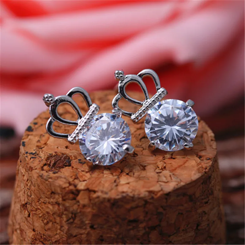 

New Silver Earrings Earrings Beautiful Simple Temperament Female Classic Smart Crown Zircon Ear Jewelry