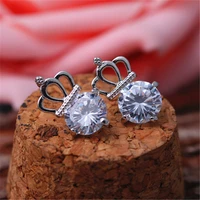 new silver earrings earrings beautiful simple temperament female classic smart crown zircon ear jewelry