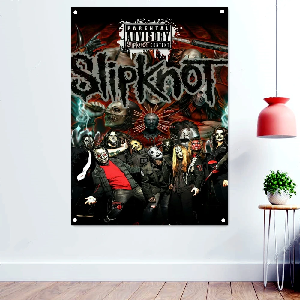 

Death Metal Artist Poster Scary Blood Skull Flags Retro Hanging Cloth Vintage Rock Music Band Banners Wall Art Home Decoration