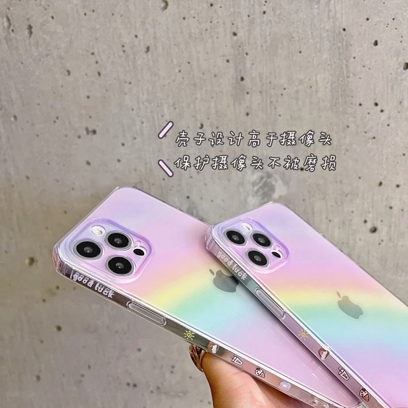 colorful pink rainbow transparent phone case for iphone 13 pro max 12 mini 11 x xs xr 7 8 plus se fashion soft shockproof cover free global shipping