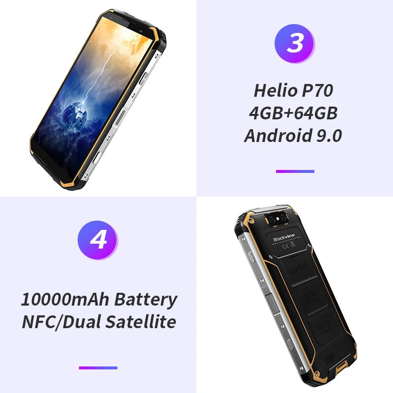Blackview BV9500 Plus Helio P70 Восьмиядерный мобильный телефон 10000 мАч 5," FHD экран 4 Гб+ 64 ГБ Android 9,0 IP68 водонепроницаемый смартфон