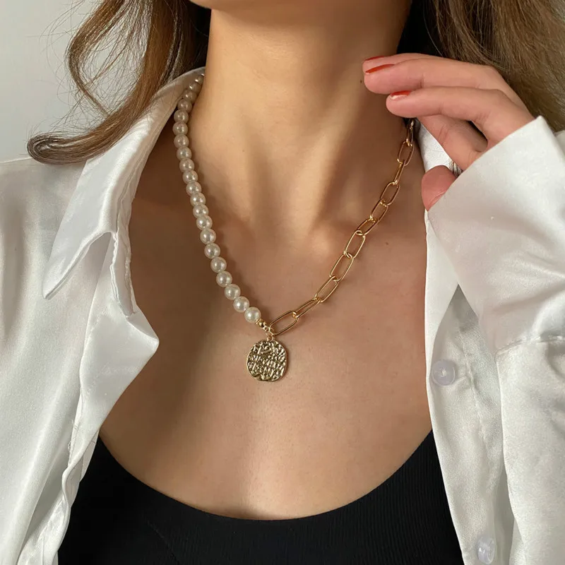 

Fashion necklaces 2020 kpop vintage pearl pendant neck chains aesthetics jewelry components chain necklace decorations for girls