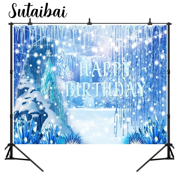 Winter Frozen Girls Birthday Party Backdrops Snow Bokeh Wedding Photography Backgrounds Custom Photocall enlarge